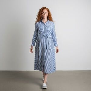 Motherhood Maternity Light Blue and White Striped Shirt Dress